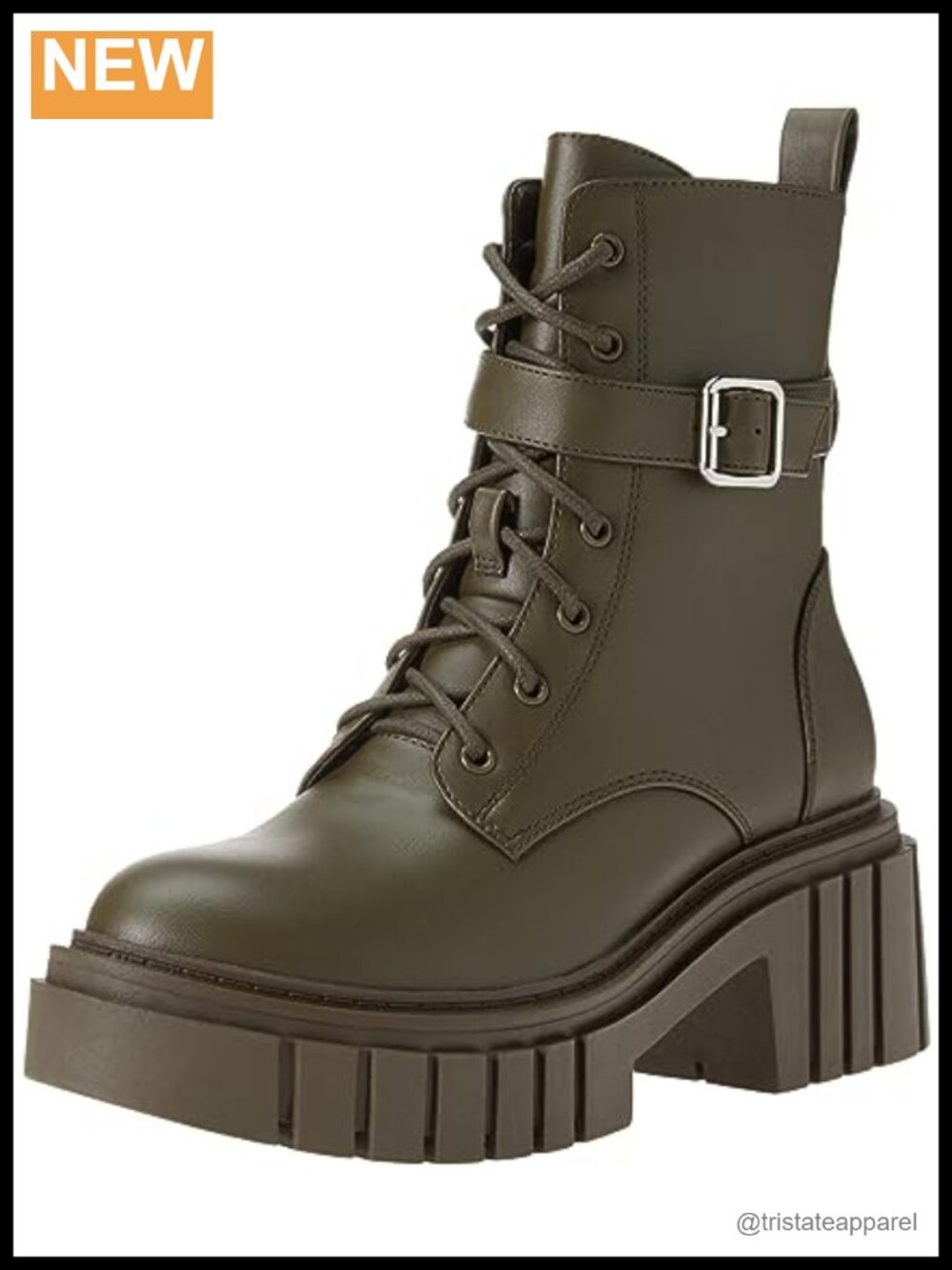Faux Leather Platform Combat Boots with Lace Up Closure